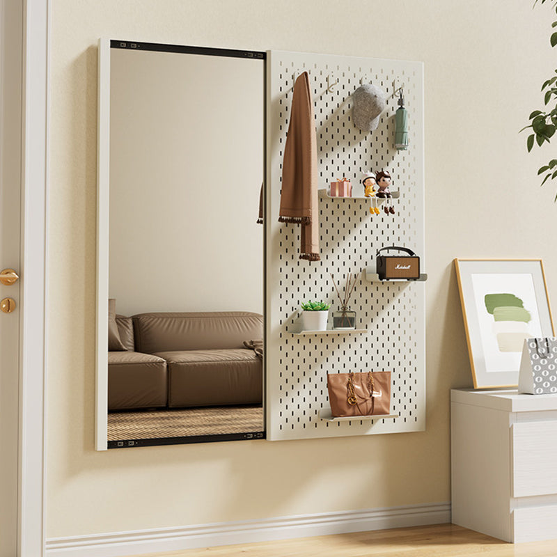 Modern Minimalist Metal & Glass Sliding Full-Length Wall Mirror With Pegboard Storage Wall-Mounted Entryway Dressing Mirror