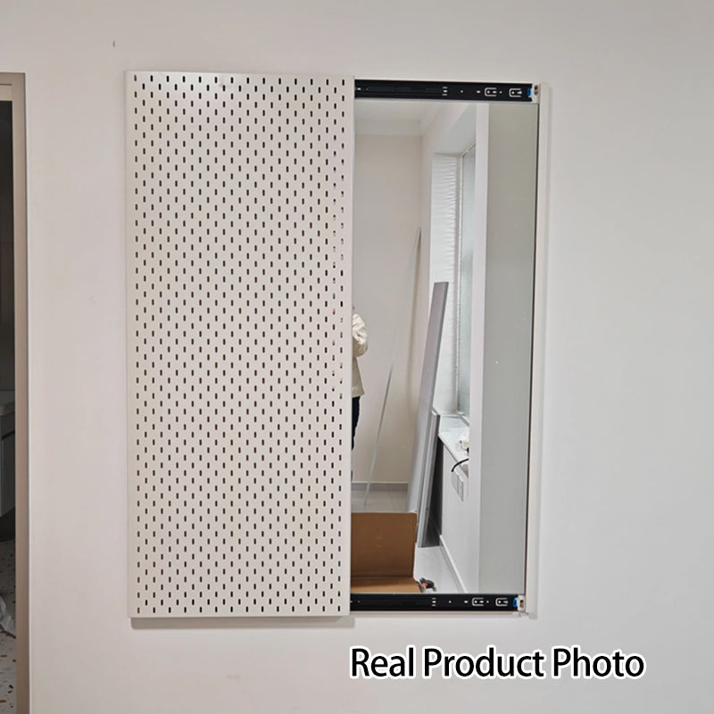 Modern Minimalist Metal & Glass Sliding Full-Length Wall Mirror With Pegboard Storage Wall-Mounted Entryway Dressing Mirror