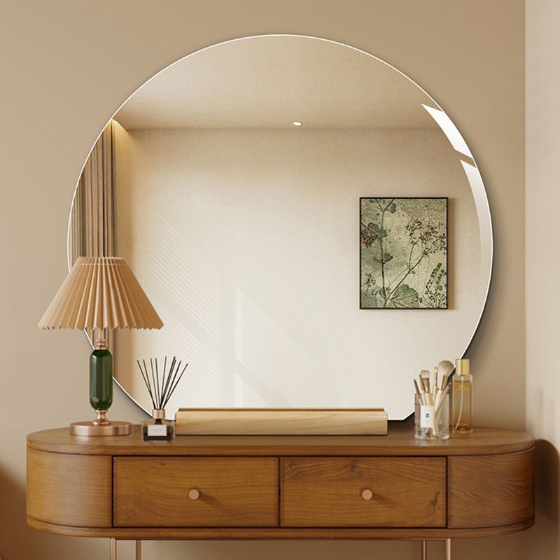Modern Minimalist Solid Wood Glass Irregular Semicircle Mirror With Stand For Bedroom & Bathroom
