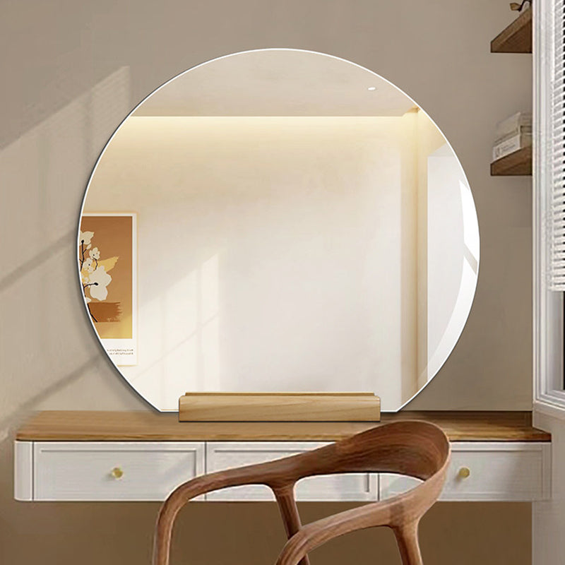Modern Minimalist Solid Wood Glass Irregular Semicircle Mirror With Stand For Bedroom & Bathroom