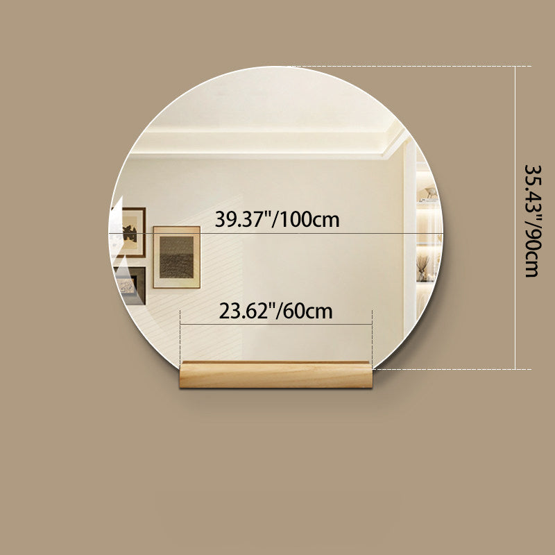 Modern Minimalist Solid Wood Glass Irregular Semicircle Mirror With Stand For Bedroom & Bathroom