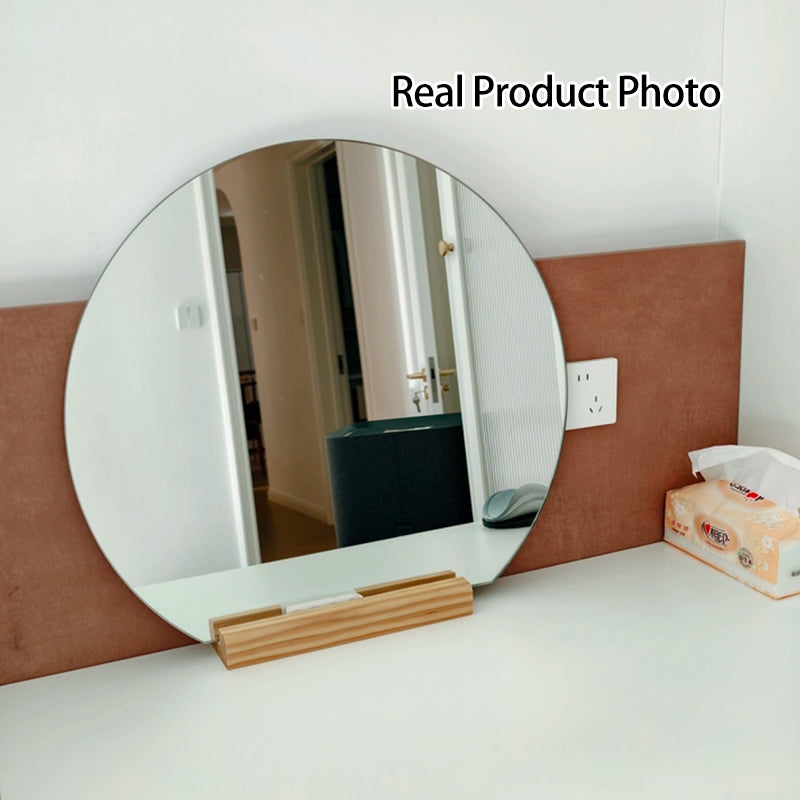 Modern Minimalist Solid Wood Glass Irregular Semicircle Mirror With Stand For Bedroom & Bathroom