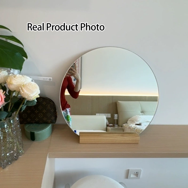 Modern Minimalist Solid Wood Glass Irregular Semicircle Mirror With Stand For Bedroom & Bathroom