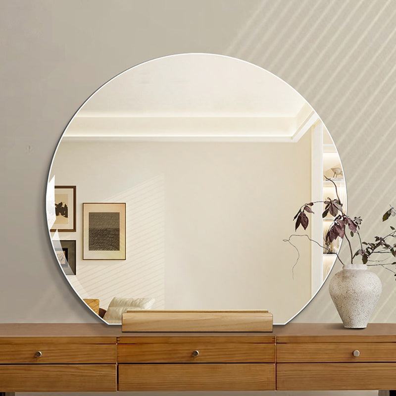 Modern Minimalist Solid Wood Glass Irregular Semicircle Mirror With Stand For Bedroom & Bathroom