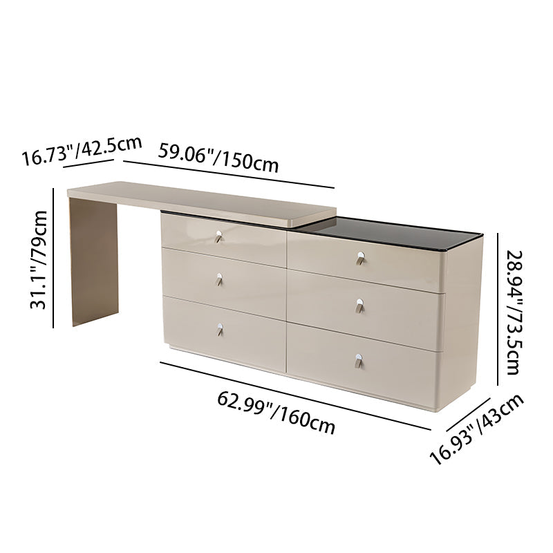 Modern Adjustable-Length E1 MDF Storage Cabinet With 6 Drawers - Minimalist Rectangular Makeup Vanity For Bedroom & Home Office