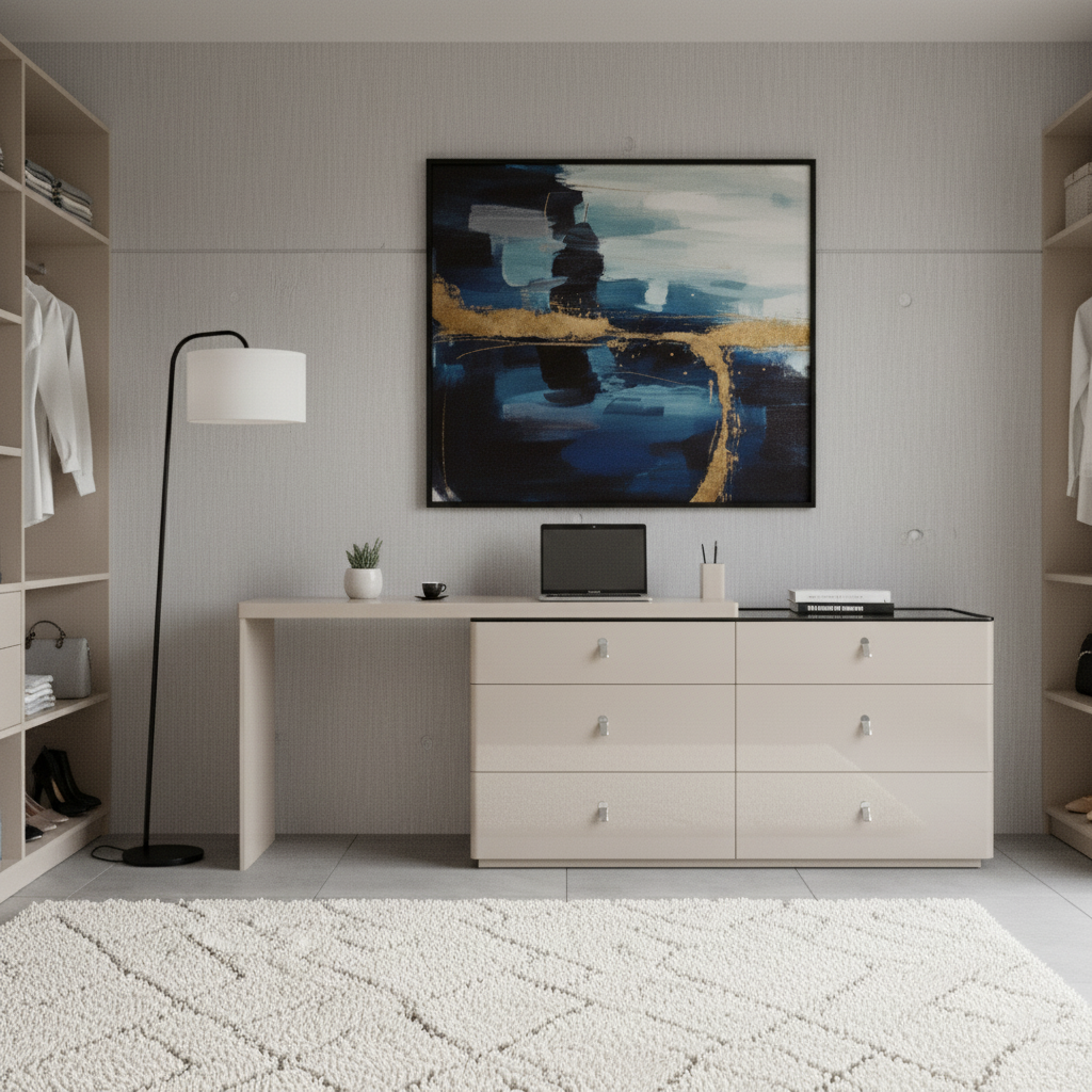 Modern Adjustable-Length E1 MDF Storage Cabinet With 6 Drawers - Minimalist Rectangular Makeup Vanity For Bedroom & Home Office