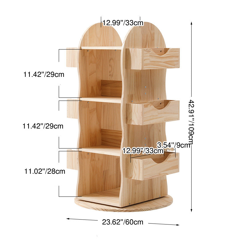 Modern Minimalist Solid Wood Rounded Corner Kids Swivel Bookshelf With 4-Tier For Home Office And Living Room