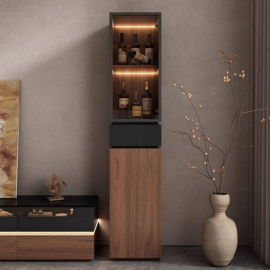 Modern Luxury Solid Wood Eco-Board & Glass Rectangular Display Rack With 2 Cabinets & 1 Drawer For Living Room