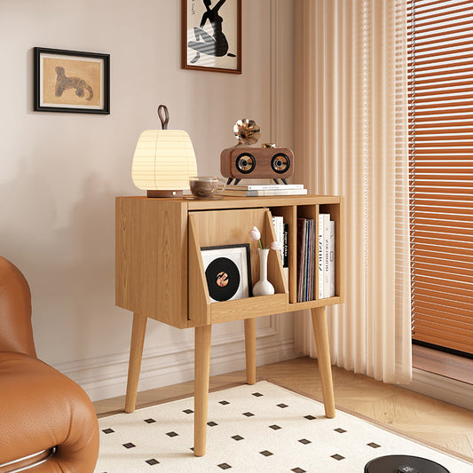 Contemporary Nordic Plywood Rectangular Storage Cabinet With Drawer And Open Shelves For Living Room