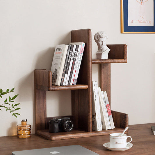 Contemporary Nordic Solid Wood Irregular Rectangular Desktop Bookshelf With 3-Tier Storage For Home Office & Bedroom