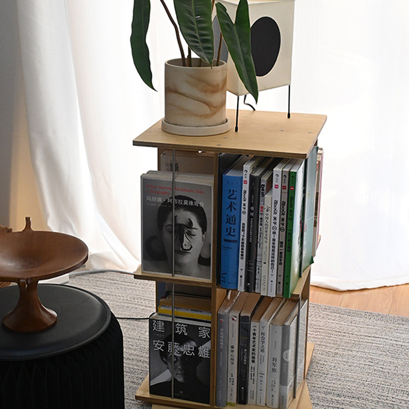 Modern Minimalist Rounded Edges Birch Plywood Stainless Steel Rotating Square Bookshelf With 3/6-Tier Storage Organizer For Living Room & Home Office