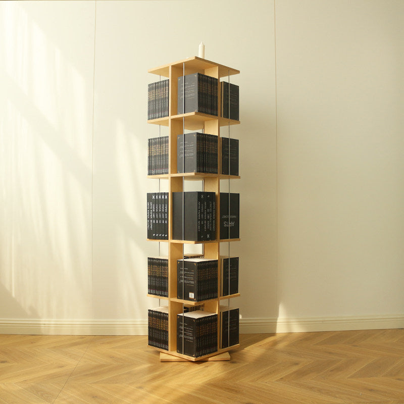 Modern Minimalist Rounded Edges Birch Plywood Stainless Steel Rotating Square Bookshelf With 3/6-Tier Storage Organizer For Living Room & Home Office