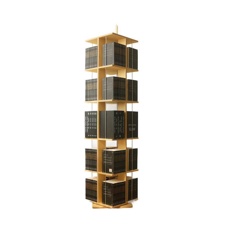 Modern Minimalist Rounded Edges Birch Plywood Stainless Steel Rotating Square Bookshelf With 3/6-Tier Storage Organizer For Living Room & Home Office