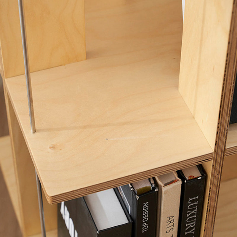Modern Minimalist Rounded Edges Birch Plywood Stainless Steel Rotating Square Bookshelf With 3/6-Tier Storage Organizer For Living Room & Home Office