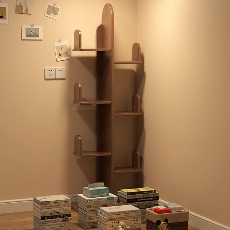 Contemporary Creative Solid Rubberwood Cactus Bookshelf With 7-Tier Storage Rack For Living Room & Home Office