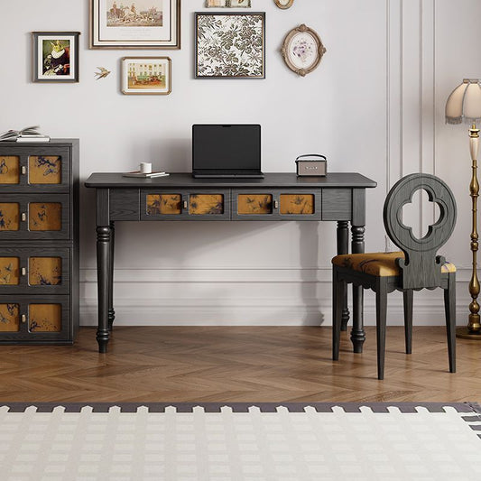 Traditional Chinese Rectangular Solid Wood Cloth Desk 2-Drawer For Bedroom