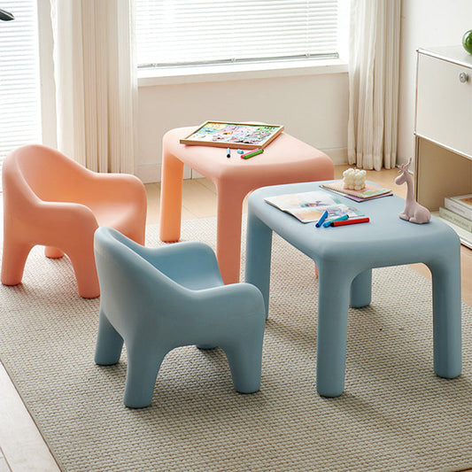 Modern Minimalist Rectangular PE Kids Desk & Chair Set For Bedroom & Living Room