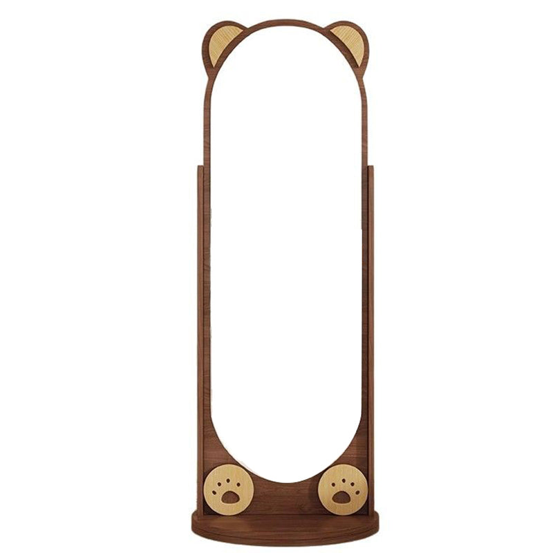 Contemporary Creative Bear-Shaped Rectangular Rubberwood Rotatable Storage Shelf 3-Tier With Mirror For Bedroom