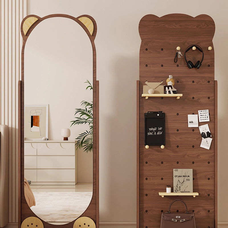 Contemporary Creative Bear-Shaped Rectangular Rubberwood Rotatable Storage Shelf 3-Tier With Mirror For Bedroom