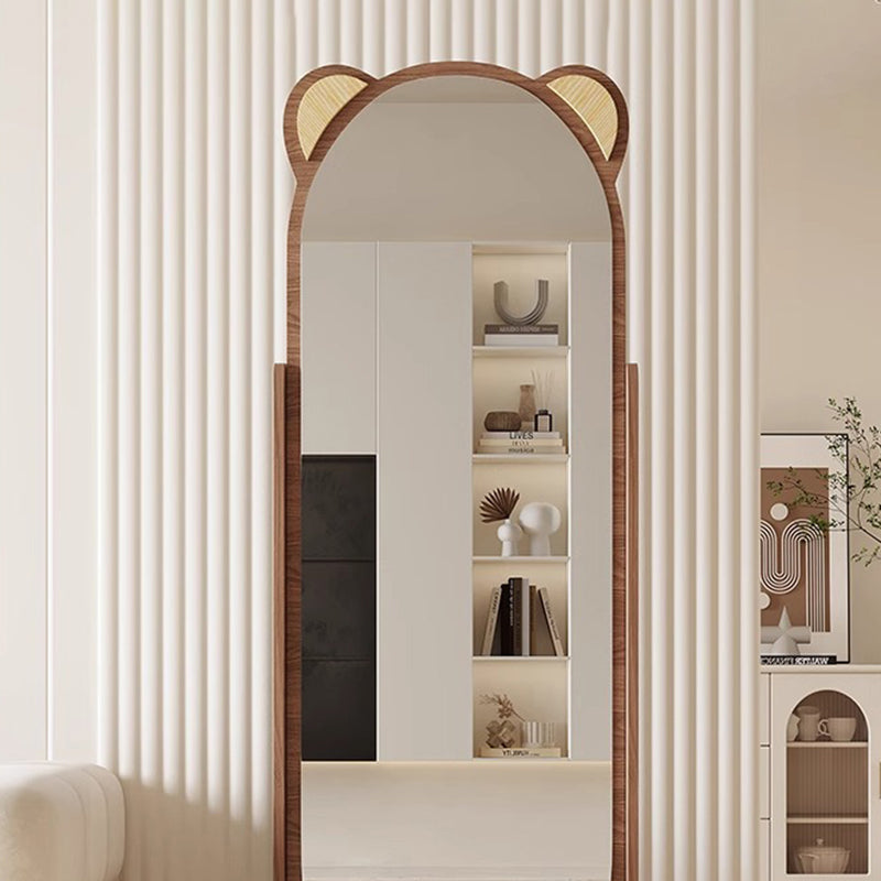 Contemporary Creative Bear-Shaped Rectangular Rubberwood Rotatable Storage Shelf 3-Tier With Mirror For Bedroom