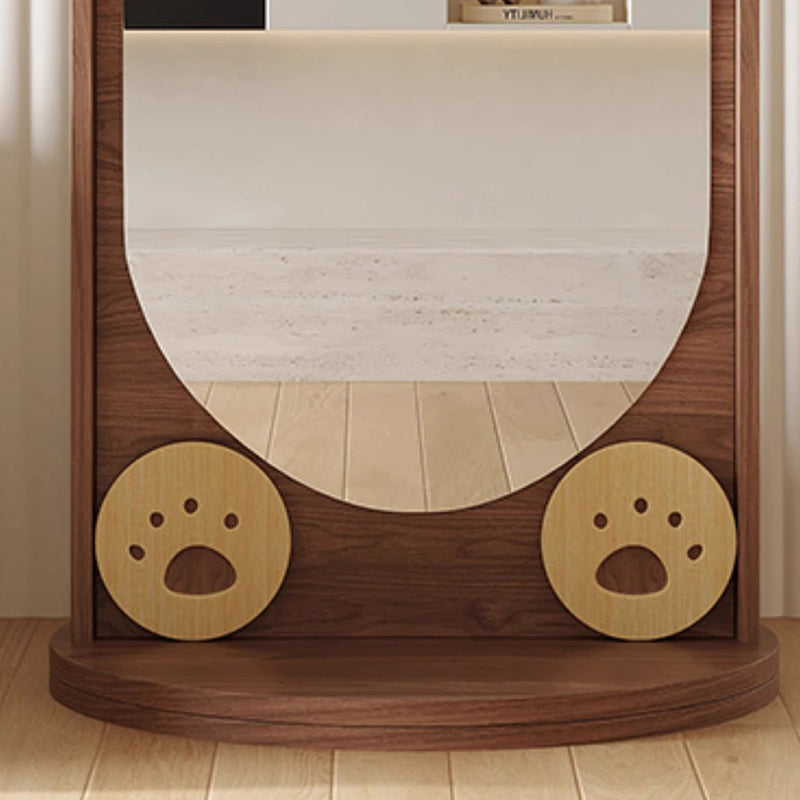 Contemporary Creative Bear-Shaped Rectangular Rubberwood Rotatable Storage Shelf 3-Tier With Mirror For Bedroom