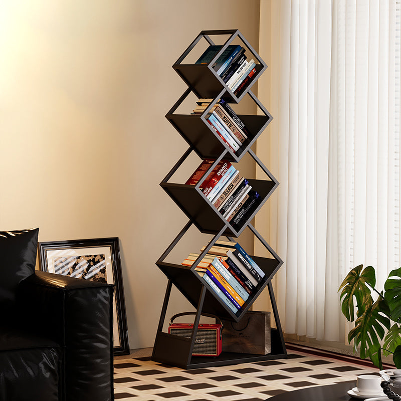 Modern Minimalist Carbon Steel Square Bookshelf 5-Tier Storage For Living Room & Home Office
