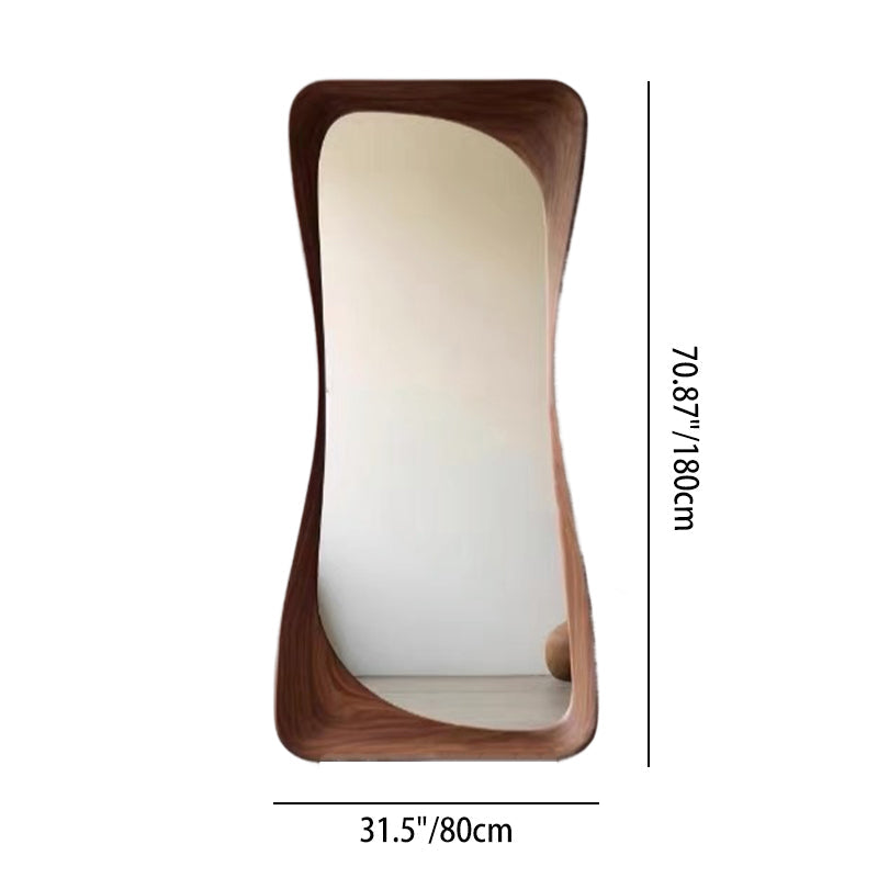 Contemporary Scandinavian Rectangular Rounded-Edge Design Rubberwood Medium Density Fiberboard Tempered Glass Wall Mirror Leaning Full-Length Floor Mirror For Bedroom