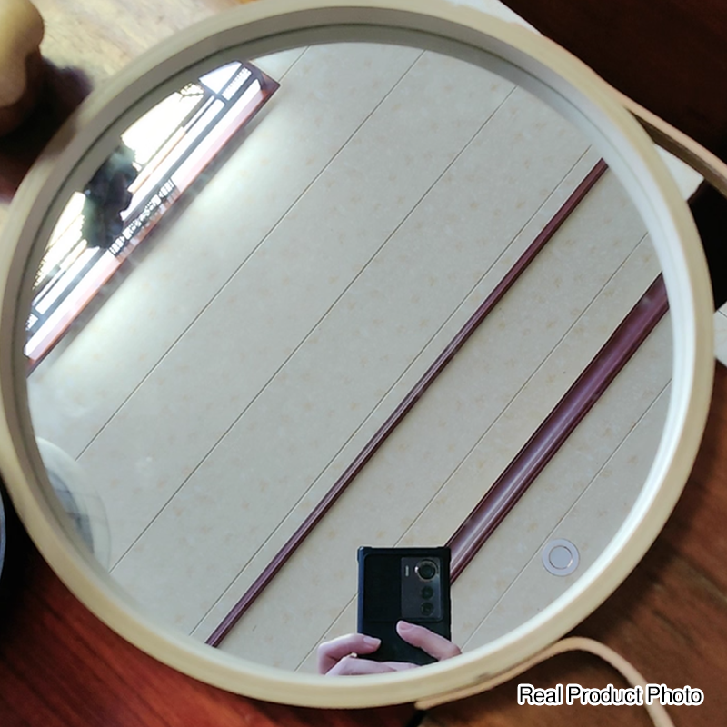 Modern Minimalist Round Faux Leather Medium Density Fiberboard Glass Wall Mirror Hanging Mirror For Bedroom