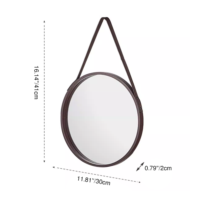 Modern Minimalist Round Faux Leather Medium Density Fiberboard Glass Wall Mirror Hanging Mirror For Bedroom