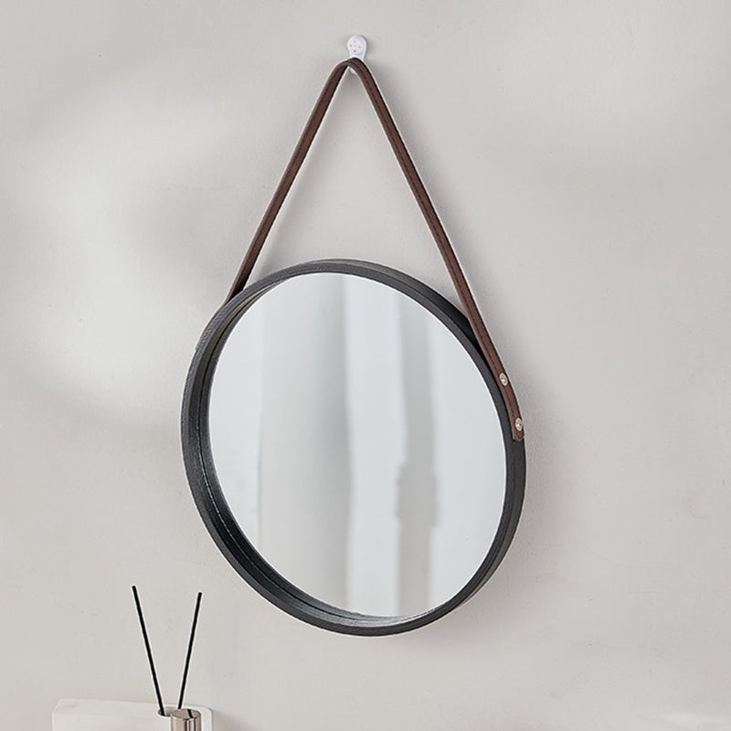 Modern Minimalist Round Faux Leather Medium Density Fiberboard Glass Wall Mirror Hanging Mirror For Bedroom