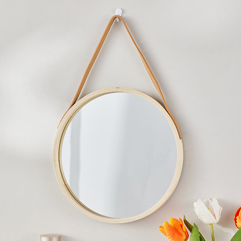 Modern Minimalist Round Faux Leather Medium Density Fiberboard Glass Wall Mirror Hanging Mirror For Bedroom