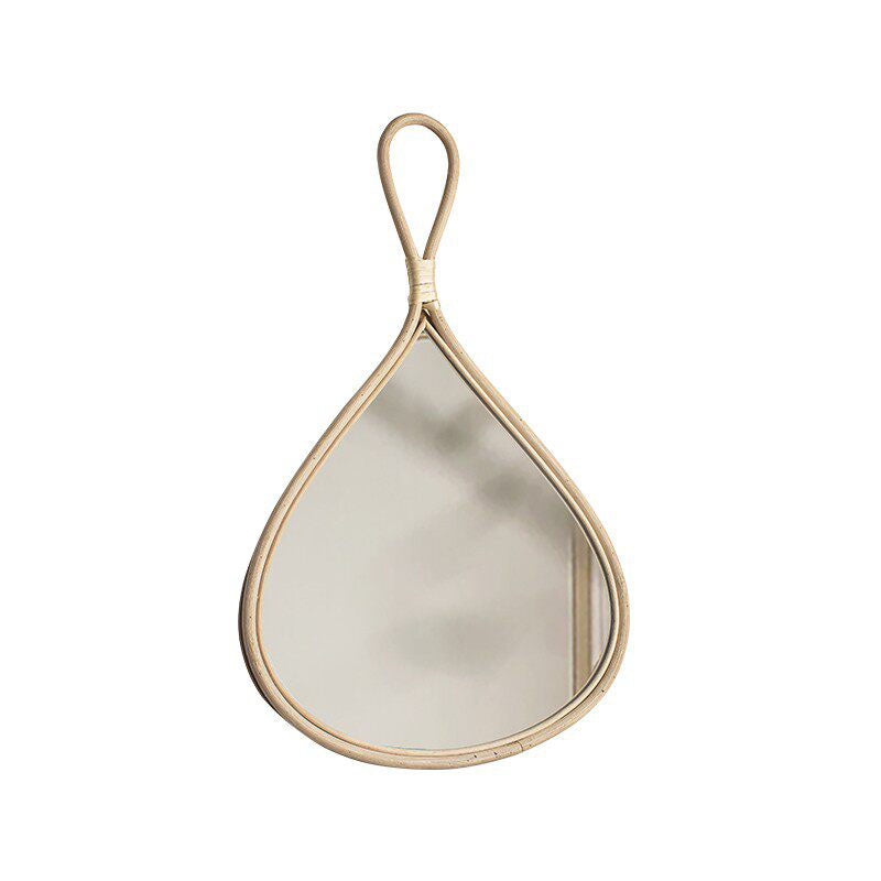 Traditional Chinese Round Teardrop-Shaped Natural Rattan Medium Density Fiberboard Glass Wall Mirror Hanging Mirror For Bedroom