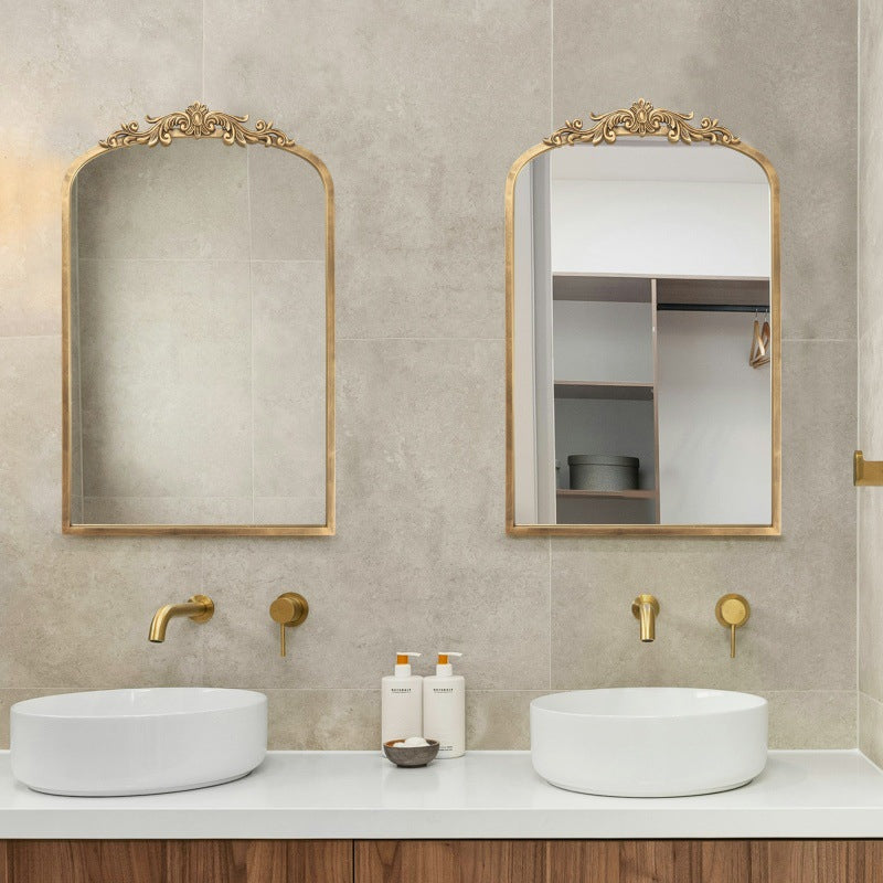 Traditional European Iron Glass Rectangular Arched Wall Mirror For Living Room & Bathroom