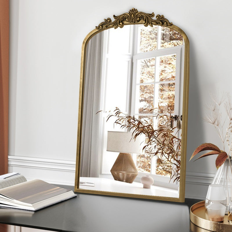 Traditional European Iron Glass Rectangular Arched Wall Mirror For Living Room & Bathroom