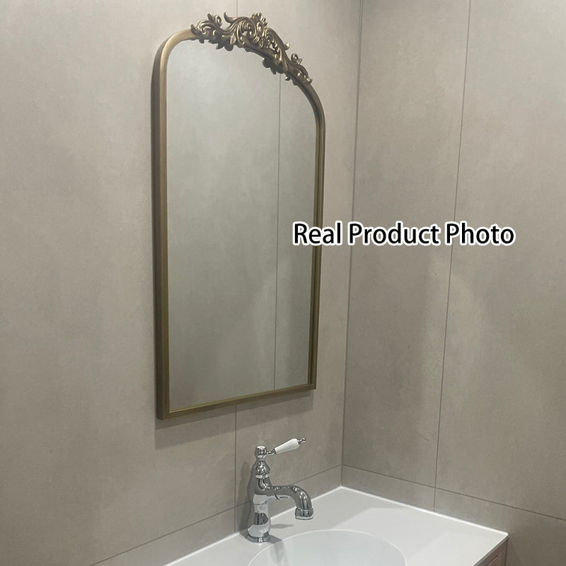 Traditional European Iron Glass Rectangular Arched Wall Mirror For Living Room & Bathroom