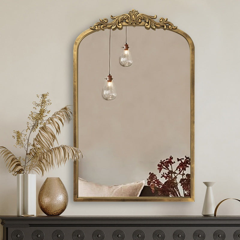 Traditional European Iron Glass Rectangular Arched Wall Mirror For Living Room & Bathroom