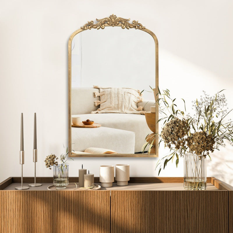 Traditional European Iron Glass Rectangular Arched Wall Mirror For Living Room & Bathroom