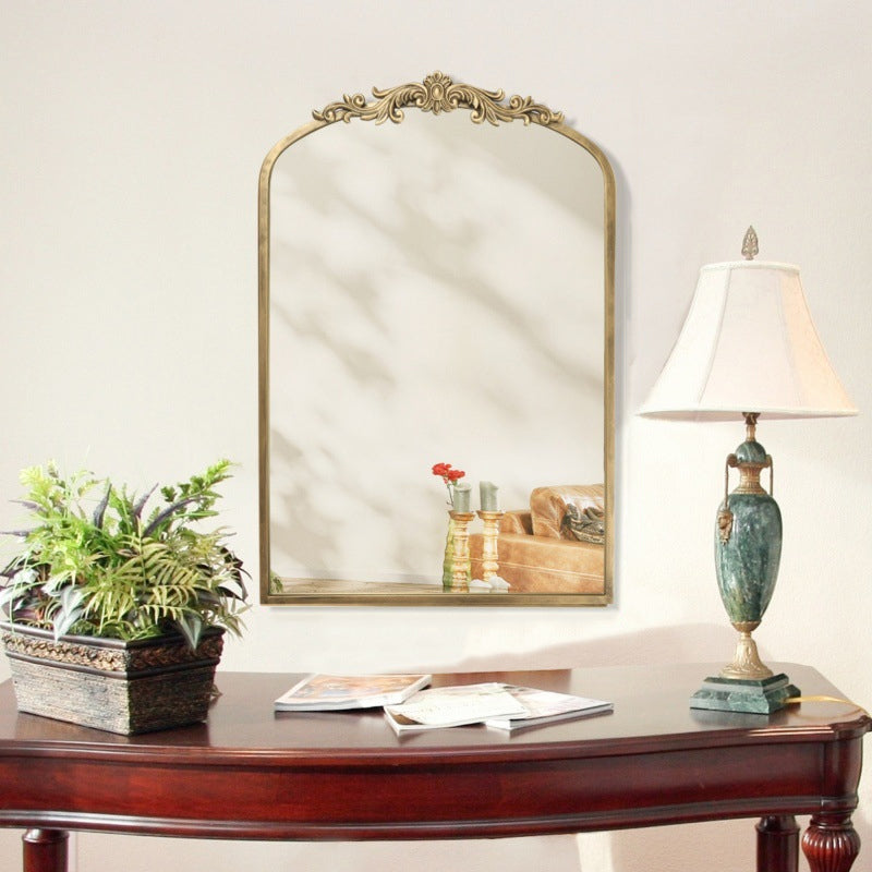 Traditional European Iron Glass Rectangular Arched Wall Mirror For Living Room & Bathroom