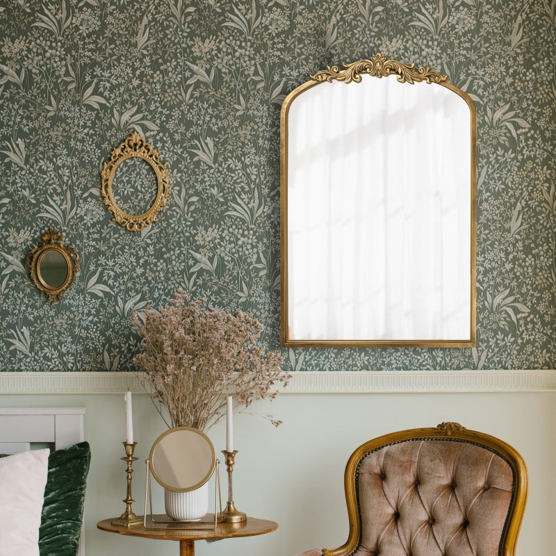 Traditional European Iron Glass Rectangular Arched Wall Mirror For Living Room & Bathroom