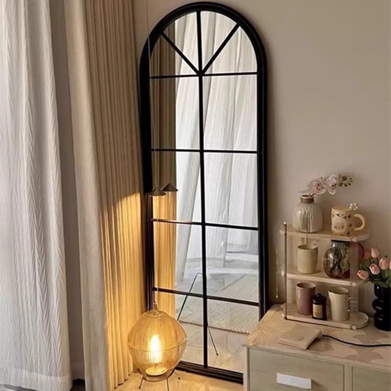 Traditional French Plywood Glass Oval Full-Length Floor Mirror With HD Anti-Explosion Glass For Living Room & Bedroom