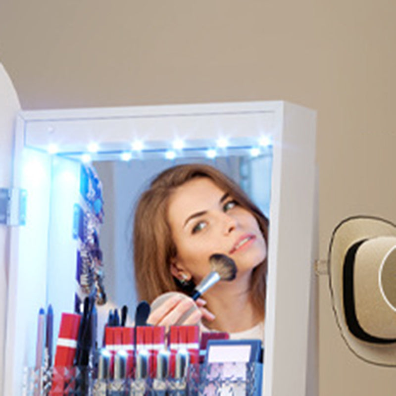 Modern Minimalist MDF Glass Round Wave-Shaped Full-Length Floor Mirror LED Lighting & Hidden Storage For Bedroom & Living Room