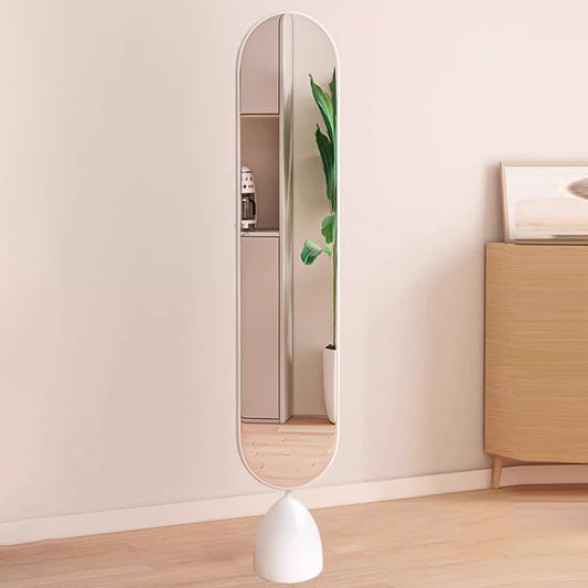 Modern Minimalist Iron Plastic Glass Oval Swivel Full-Length Floor Mirror With Storage & Clothing Rack For Bedroom & Living Room