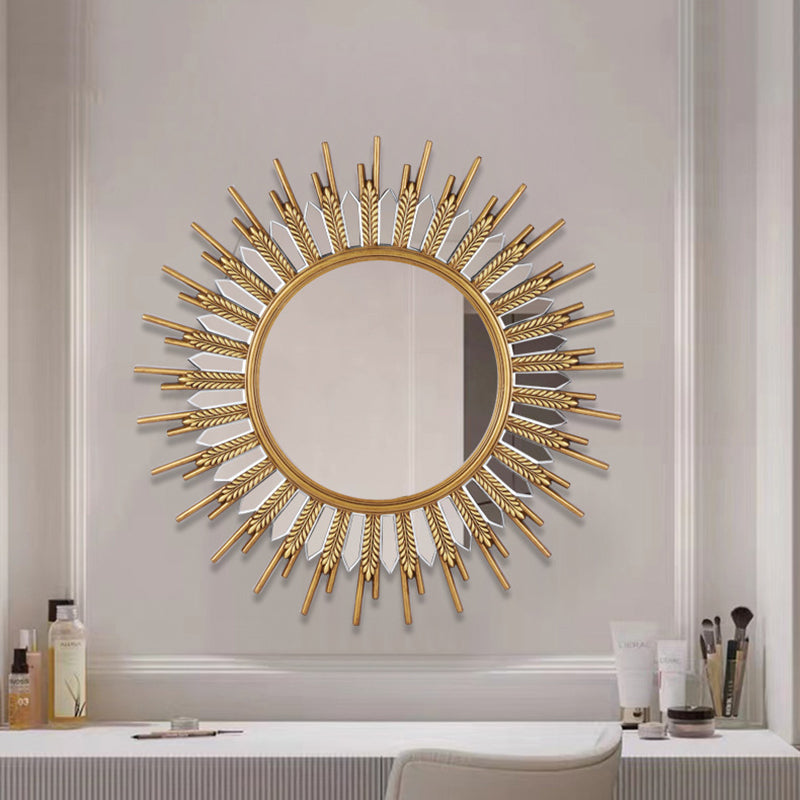 Modern Art Deco Polyurethane Glass Sunflower-shaped Wall Mirror For Living Room & Bathroom