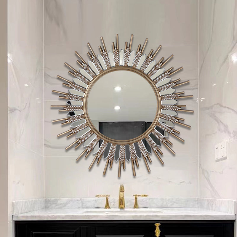 Modern Art Deco Polyurethane Glass Sunflower-shaped Wall Mirror For Living Room & Bathroom