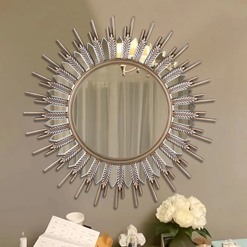 Modern Art Deco Polyurethane Glass Sunflower-shaped Wall Mirror For Living Room & Bathroom