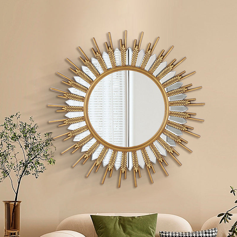 Modern Art Deco Polyurethane Glass Sunflower-shaped Wall Mirror For Living Room & Bathroom