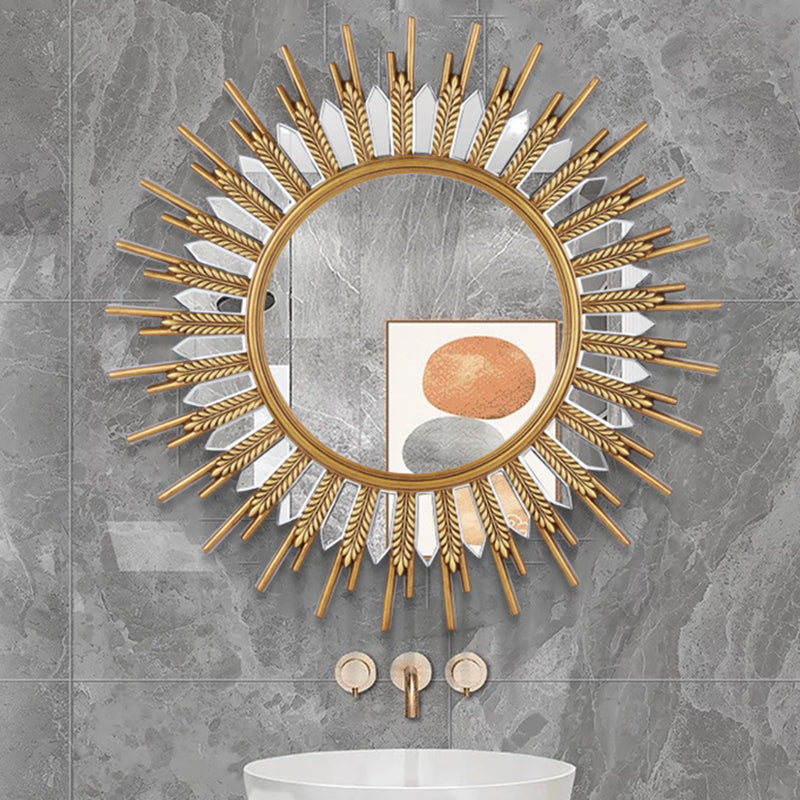 Modern Art Deco Polyurethane Glass Sunflower-shaped Wall Mirror For Living Room & Bathroom