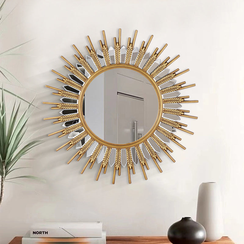 Modern Art Deco Polyurethane Glass Sunflower-shaped Wall Mirror For Living Room & Bathroom