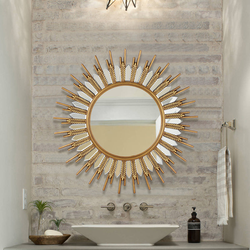 Modern Art Deco Polyurethane Glass Sunflower-shaped Wall Mirror For Living Room & Bathroom