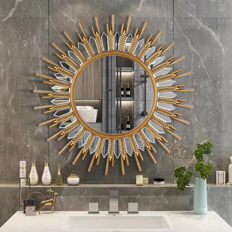 Modern Art Deco Polyurethane Glass Sunflower-shaped Wall Mirror For Living Room & Bathroom